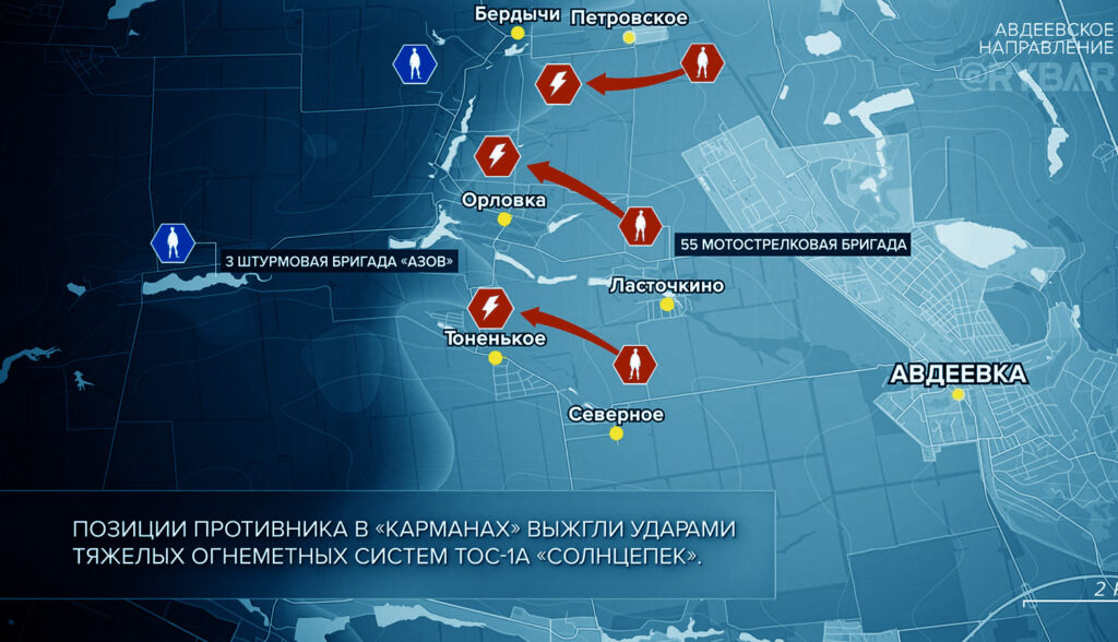 Карта боевых действий на Украине, Донецкое направление, Авдеевский участок фронта, к утру 20.03.24 г. Карта СВО от «Рыбарь».