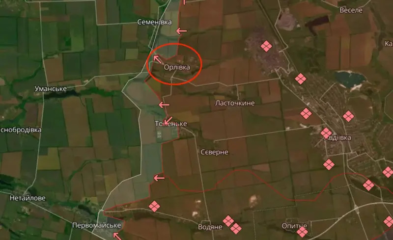Карта боевых действий на Украине, Орловка, Фронт западнее Авдеевки, на 19.03.24 г.