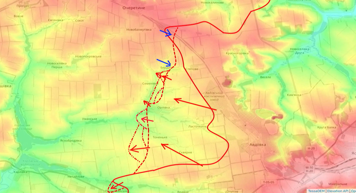 Карта боевых действий на Украине, Донецкое направление, Движение фронта западнее Авдеевки, к утру 25.03.24 г. Карта СВО от Юрия Подоляки.