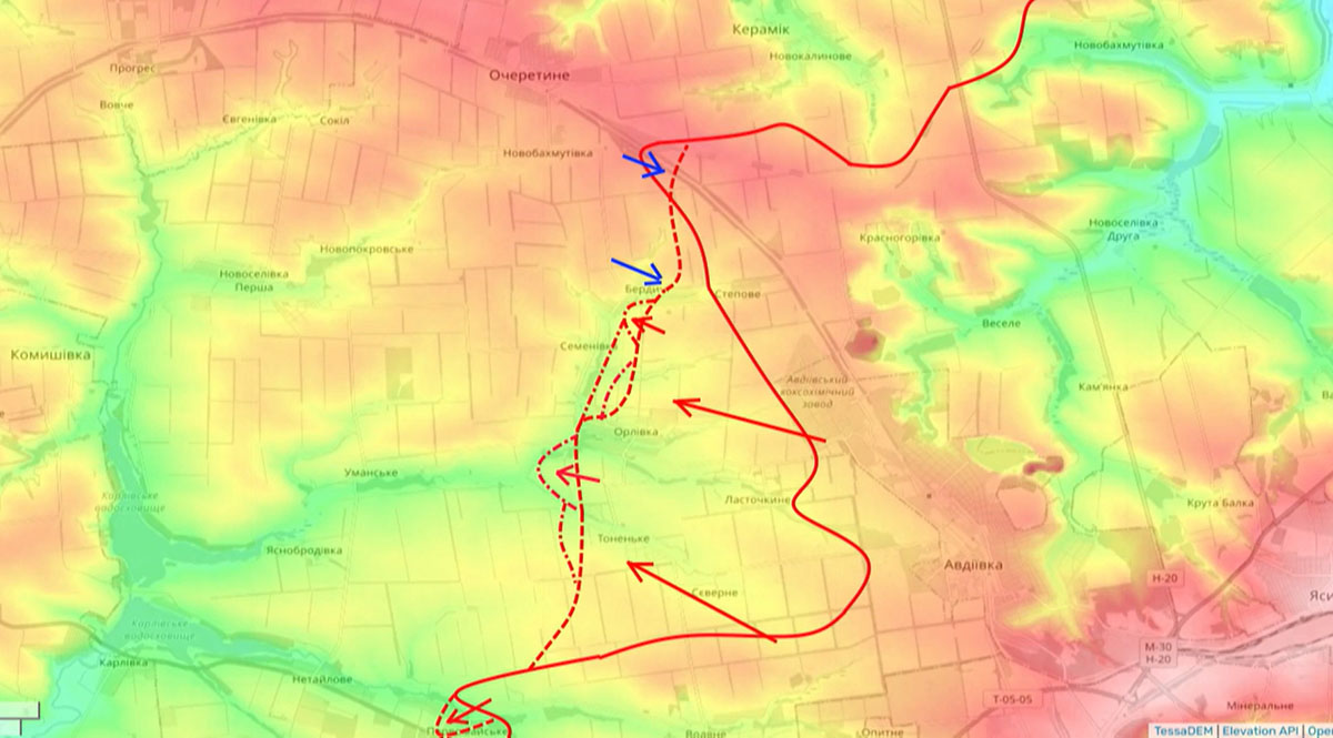 Карта боевых действий на Украине, Донецкое направление, Движение фронта западнее Авдеевки, на 21.03.24 г. Карта СВО от Юрия Подоляки.