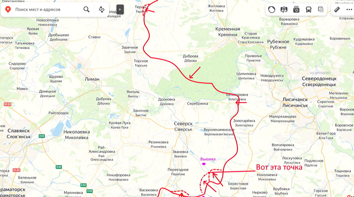 Карта боевых действий на Украине сегодня, Северское направление, Точка необычной атаки ВС РФ на квадроциклах, на 13.04.24 г. Карта СВО от Юрия Подоляки.