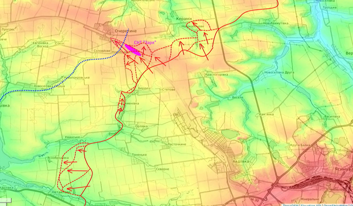 Карта боевых действий на Украине, Донецкое направление, Движение фронта западнее Авдеевки, 18.04.24 г. Карта СВО от Юрия Подоляки.