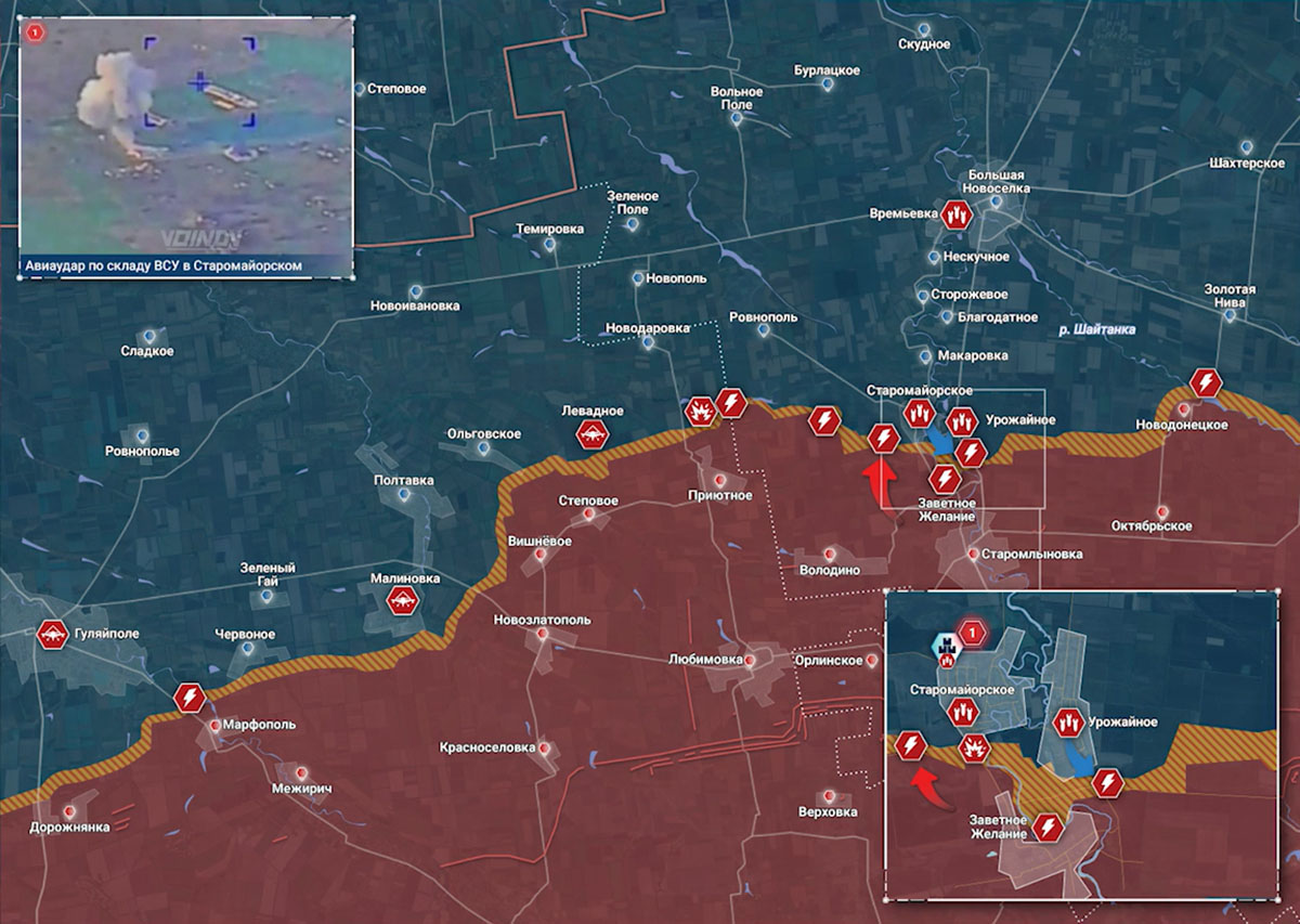 Карта боевых действий на Украине сегодня, Времьевское направление, Урожайное, к утру 13.04.24 г. Карта СВО от «Рыбарь».