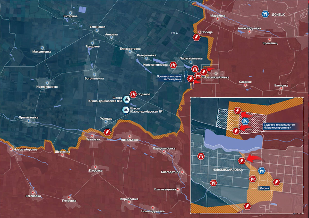 Карта боевых действий на Украине сегодня, Угледарское направление, Новомихайловка, на 13.04.24 г. Карта СВО от «Рыбарь».