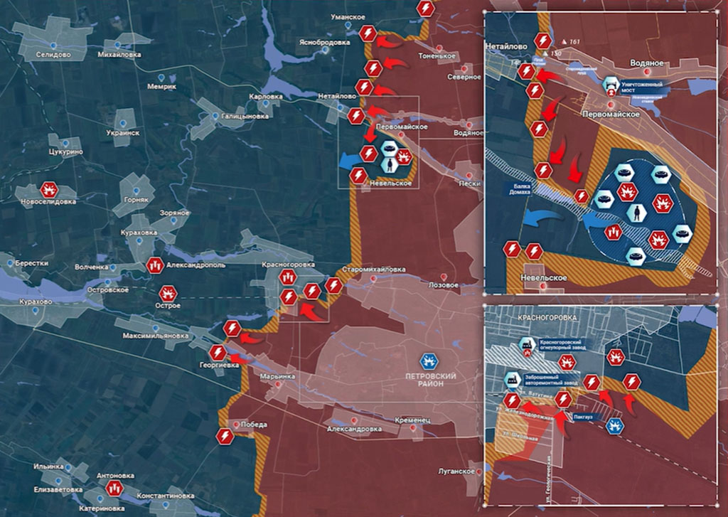 Карта боевых действий на Украине, Донецкое направление, Первомайское и Красногоровка, на 18.04.24 г. Карта СВО от «Рыбарь».
