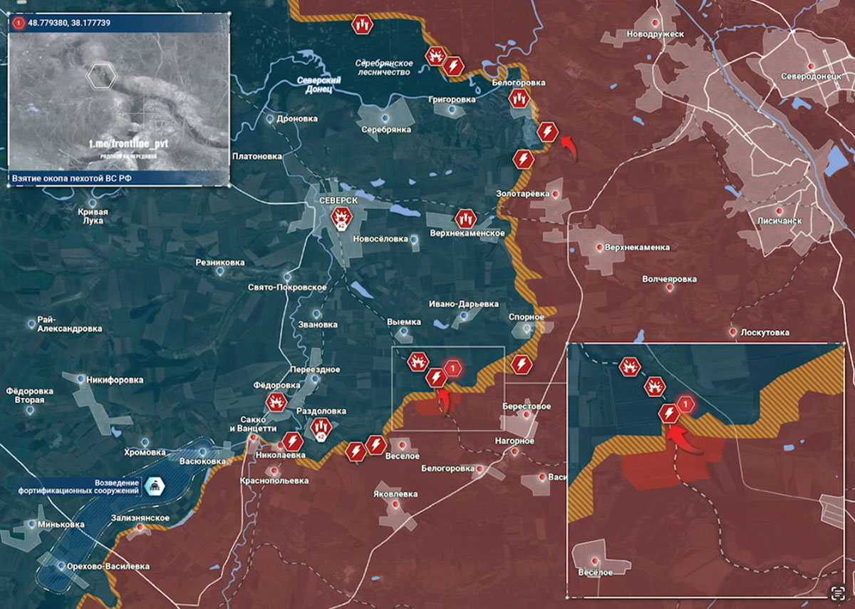Карта боевых действий на Украине сегодня, Северское направление, на 10.04.24 г. Карта СВО от «Рыбарь».