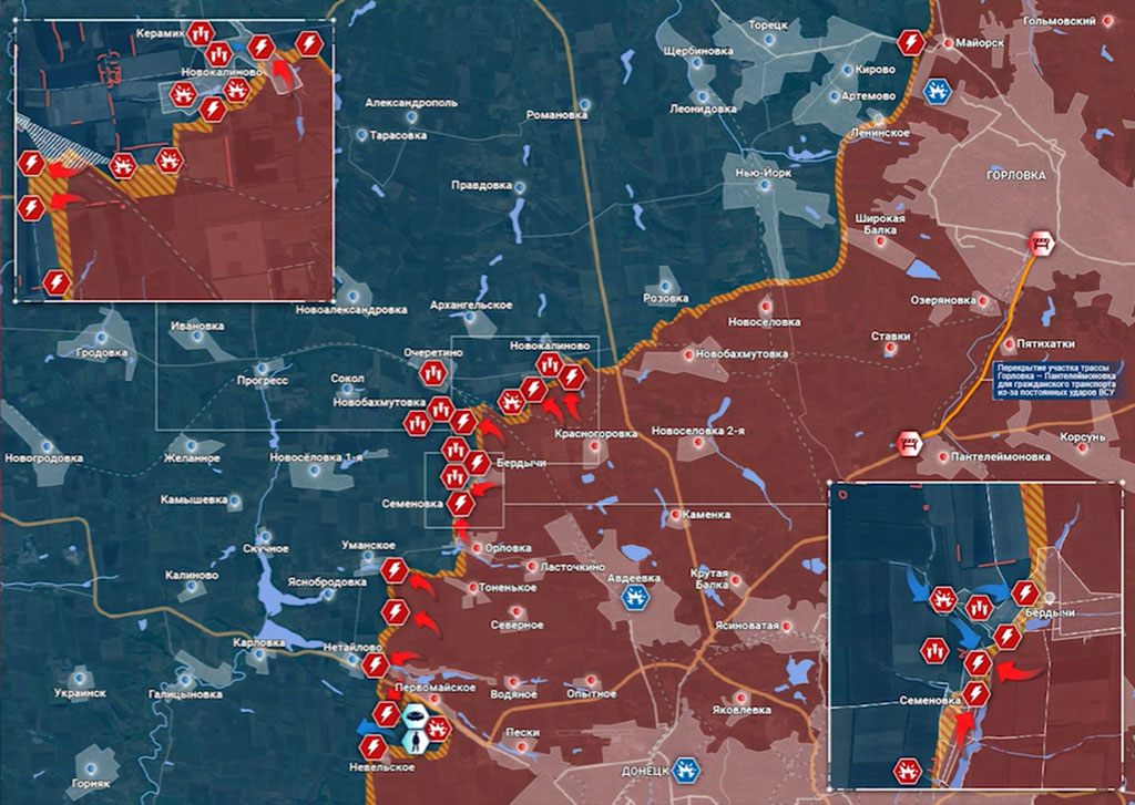 Карта боевых действий на Украине, Донецкое направление, Авдеевский участок, на 18.04.24 г. Карта СВО от «Рыбарь».