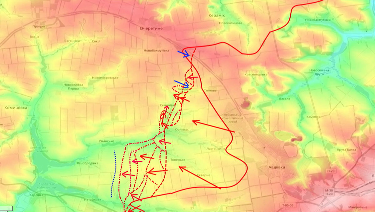 Карта СВО сегодня, Донецкое направление, Движение фронта западнее Авдеевки, 06.04.24 г. Карта СВО от Юрия Подоляки.