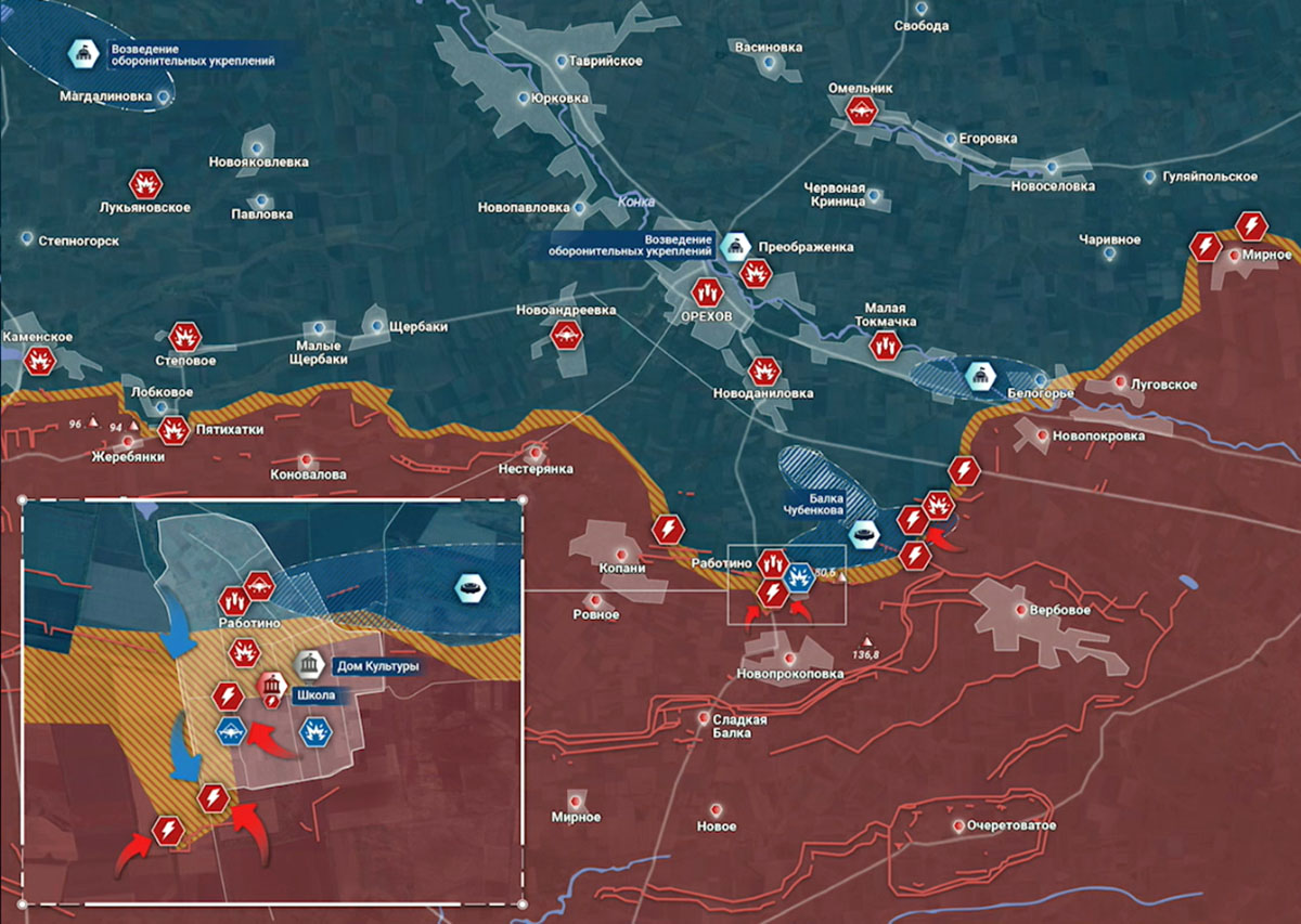 Карта боевых действий на Украине сегодня, Запорожское направление, Ореховский участок, на 10.04.24 г. Карта СВО от «Рыбарь».
