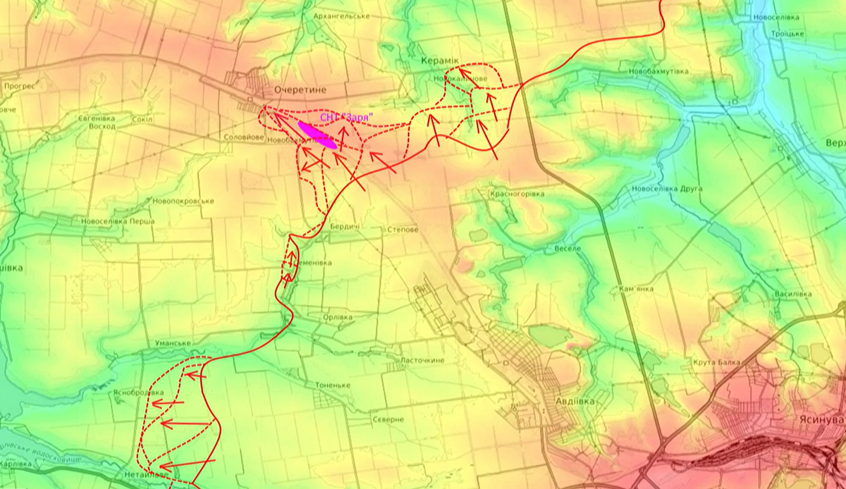 Карта боевых действий на Украине, Донецкое направление, Движение фронта западнее Авдеевки, 21.04.24 г. Карта СВО от Юрия Подоляки.