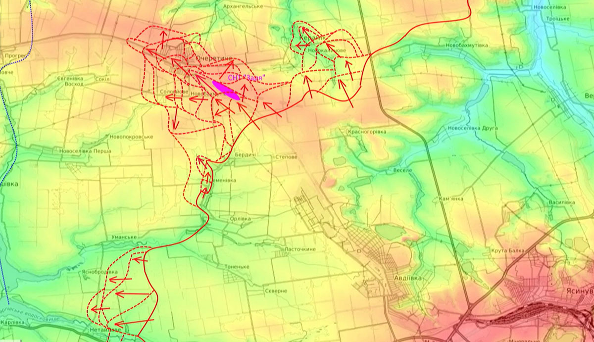 Карта боевых действий на Украине, Донецкое направление, Движение фронта западнее Авдеевки, 27.04.24 г. Карта СВО от Юрия Подоляки.