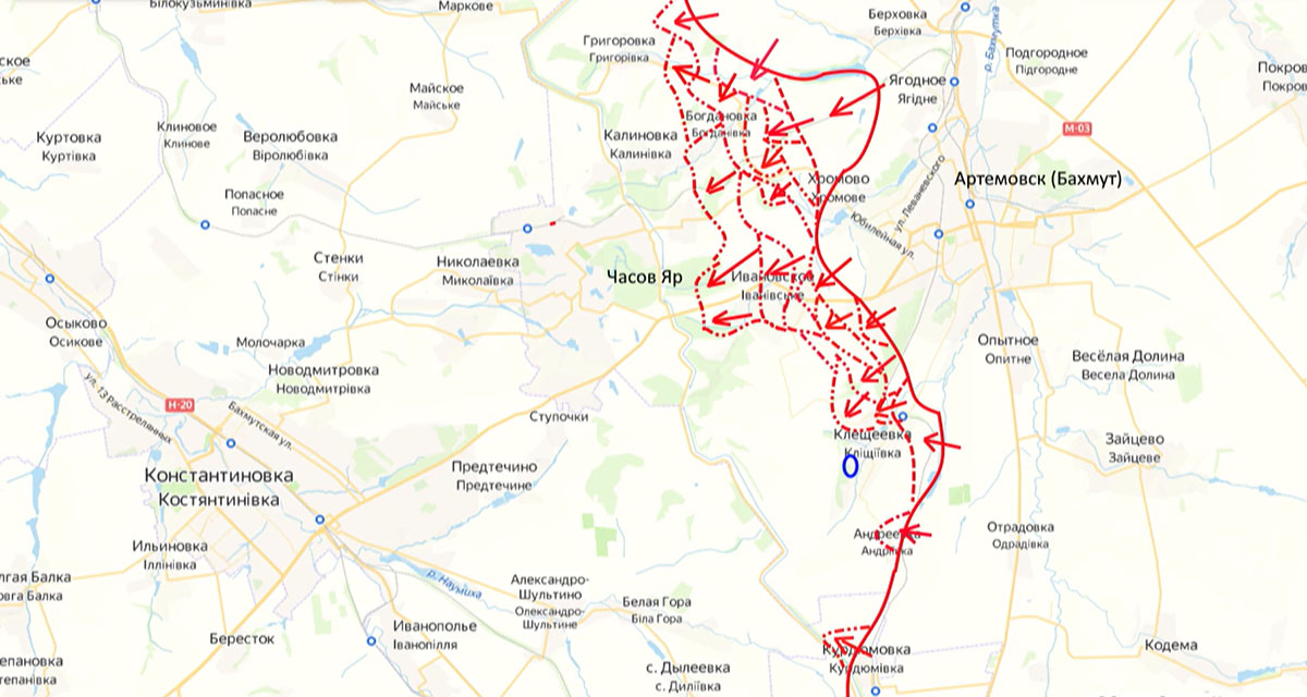 Карта боевых действий на Украине, Артёмовское направление, на 13.04.24 г. Карта СВО от Юрия Подоляки.