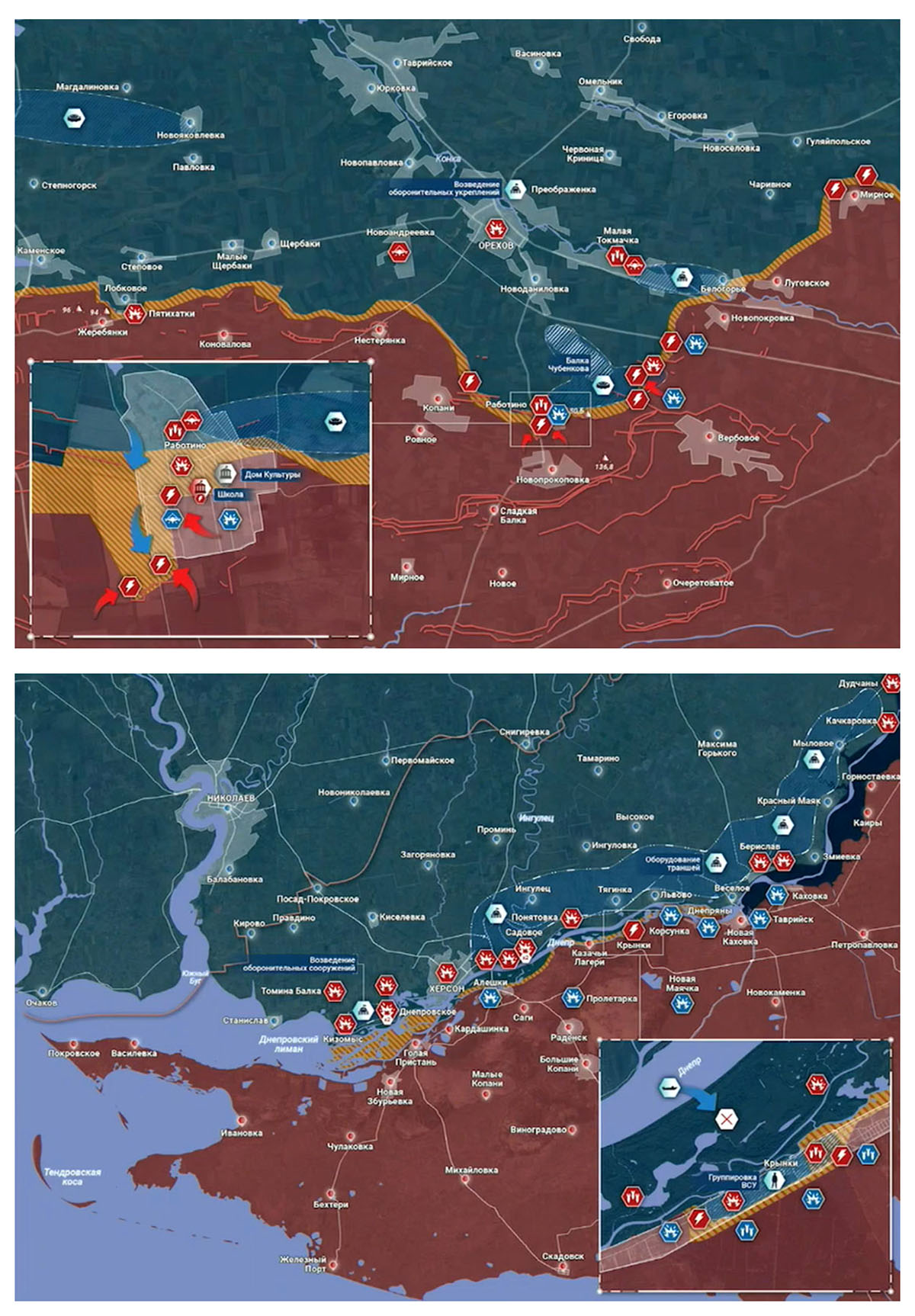 Карта боевых действий на Украине сегодня, Запорожское и Херсонское направление, к утру 07.04.24 г. Карта СВО от «Рыбарь».