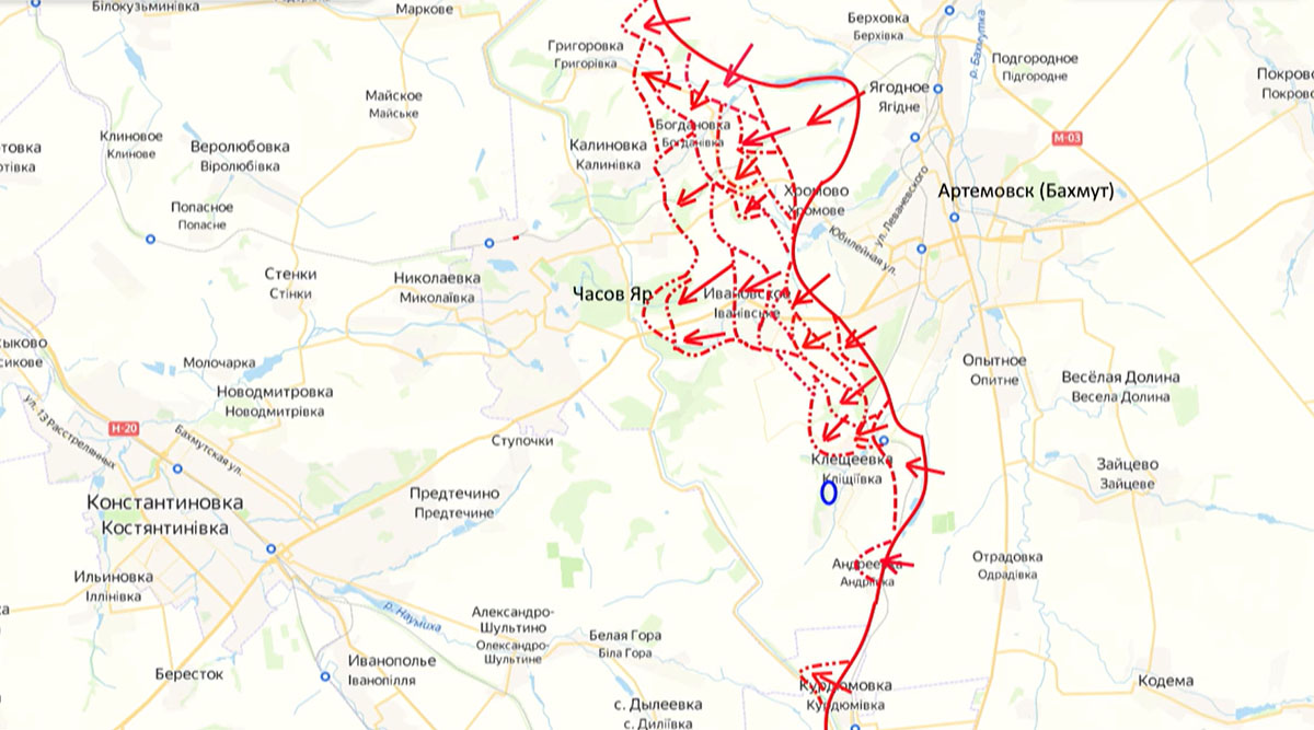 Карта боевых действий на Украине, Артёмовское направление, на 21.04.24 г. Карта СВО от Юрия Подоляки.