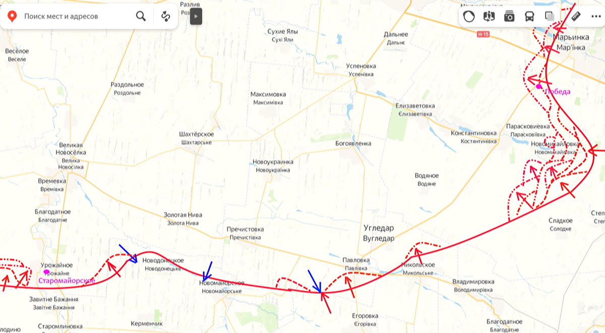Карта боевых действий на Украине, Угледарское направление, на 13.04.24 г. Карта СВО от Юрия Подоляки.
